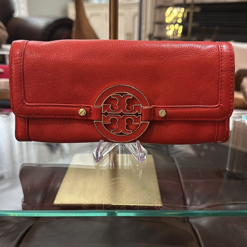 Authentic Tory Burch Wallet & Cosmetics Pouch BUNDLE in Red, Soft Pebble Leather - Picture 3 of 16